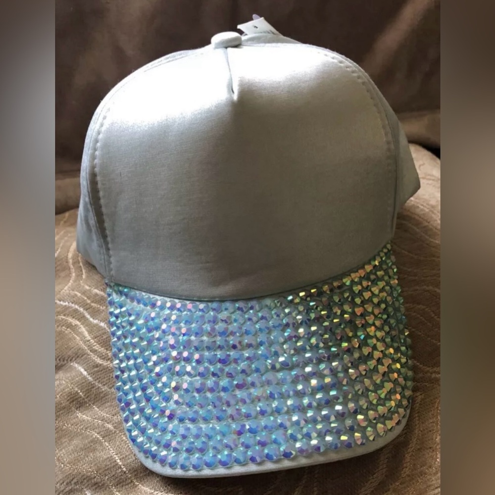 Shimmering Light Baby Blue Women’s Cap with Rhinestone Brim NEW one size